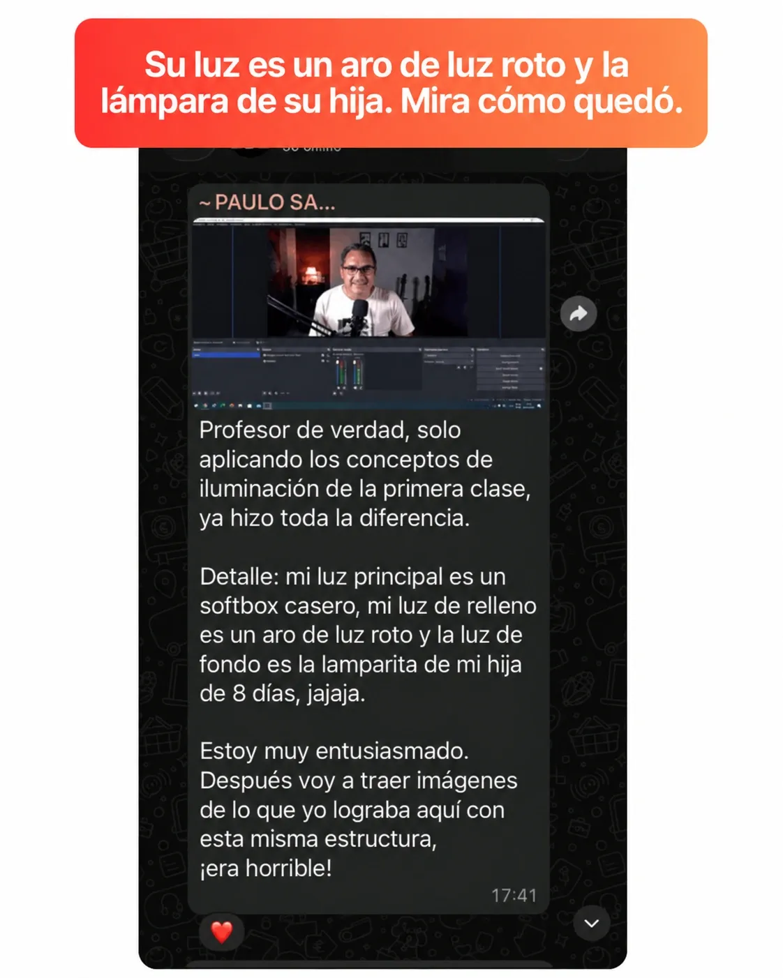 Testimonio de un alumno sobre iluminación y ring light